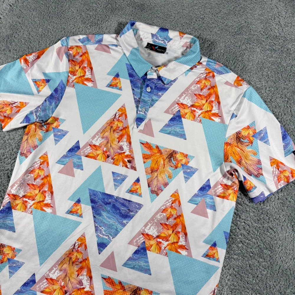 Yatta Golf Polo Shirt Mens Large Multicolor Geometric Triangle Autumn Leaf Print